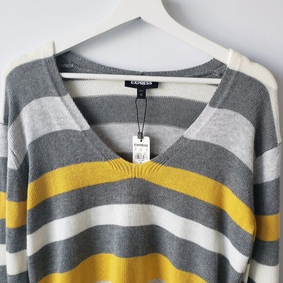 express grey white & yellow striped v-neck sweater szie XS - Picture 3 of 6